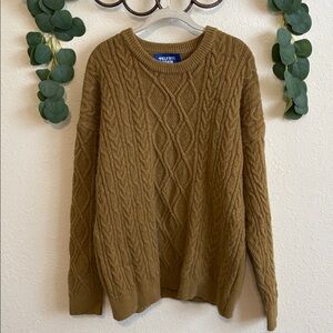 Aelfric Eden Retro Mustard Green Cable-Knit Oversized Fisherman’s Sweater✨